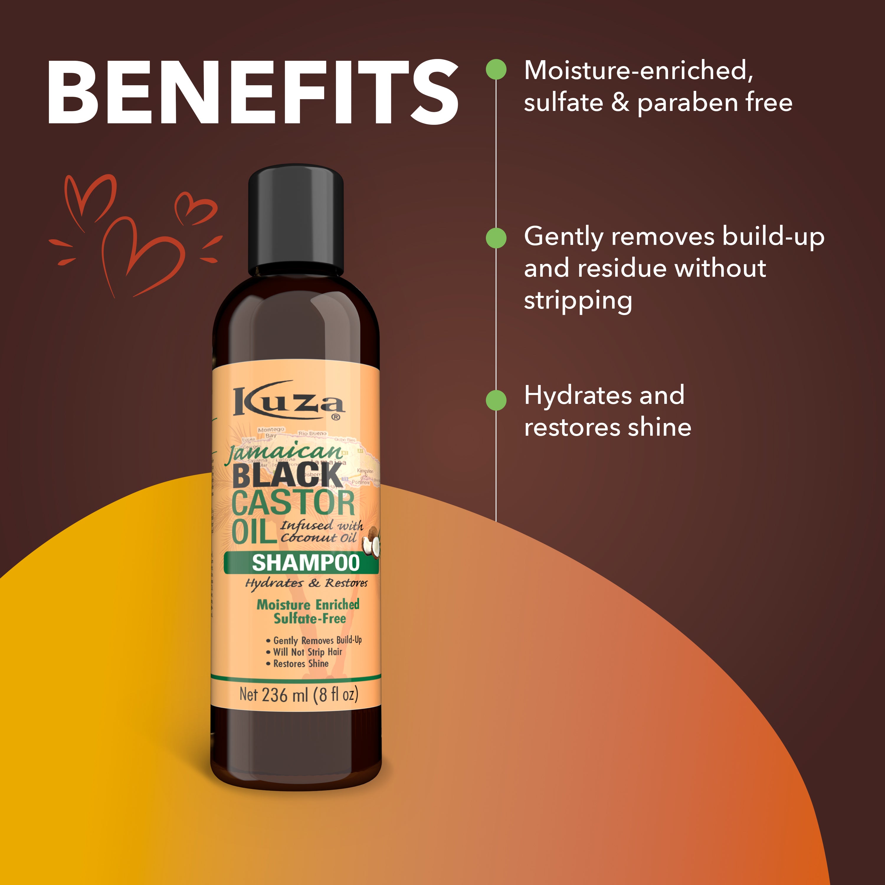 Kuza Jamaican Black Castor Oil shampoo capelli cocco 237 ml delicato