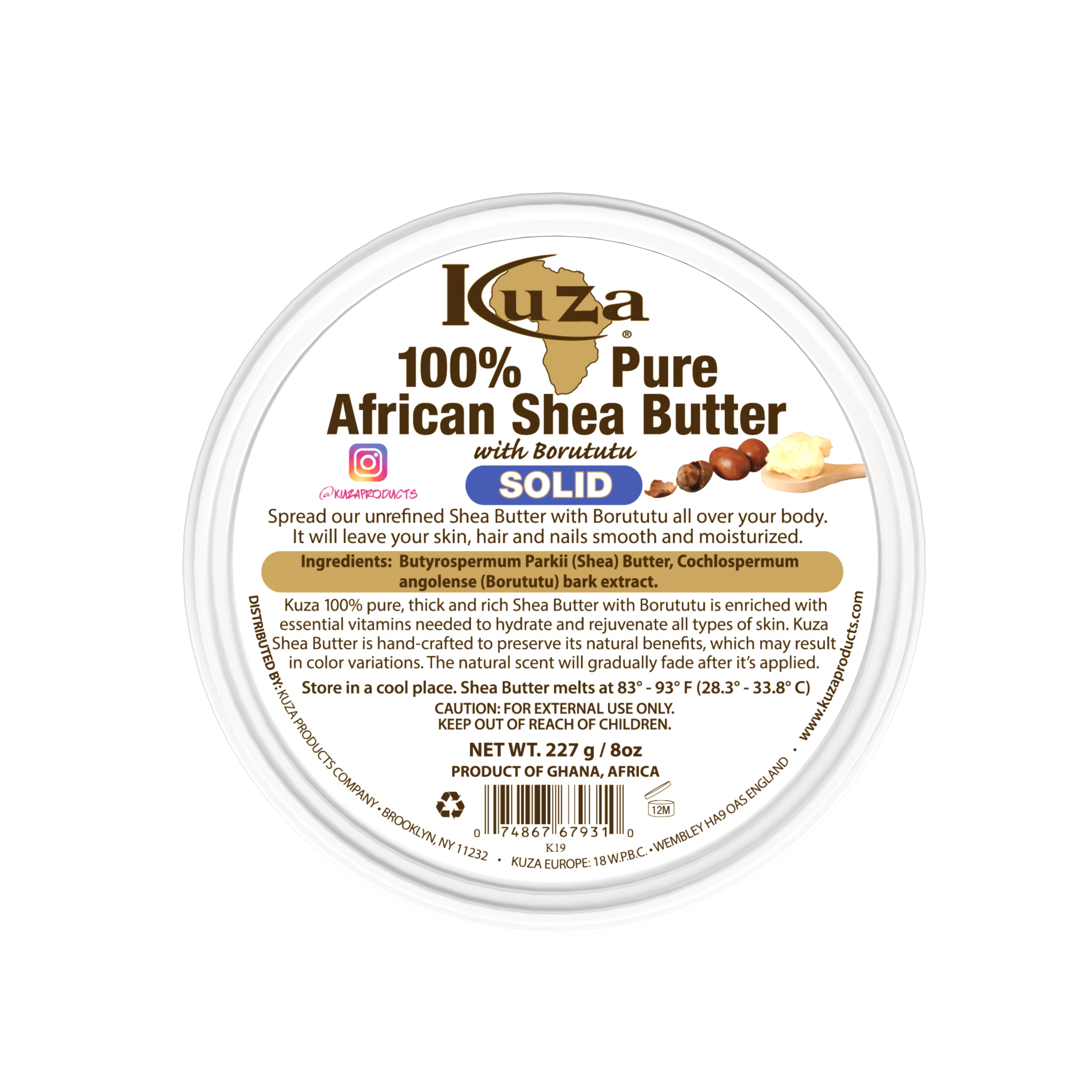 Kuza African Shea Butter burro karitè 8 oz giallo solido