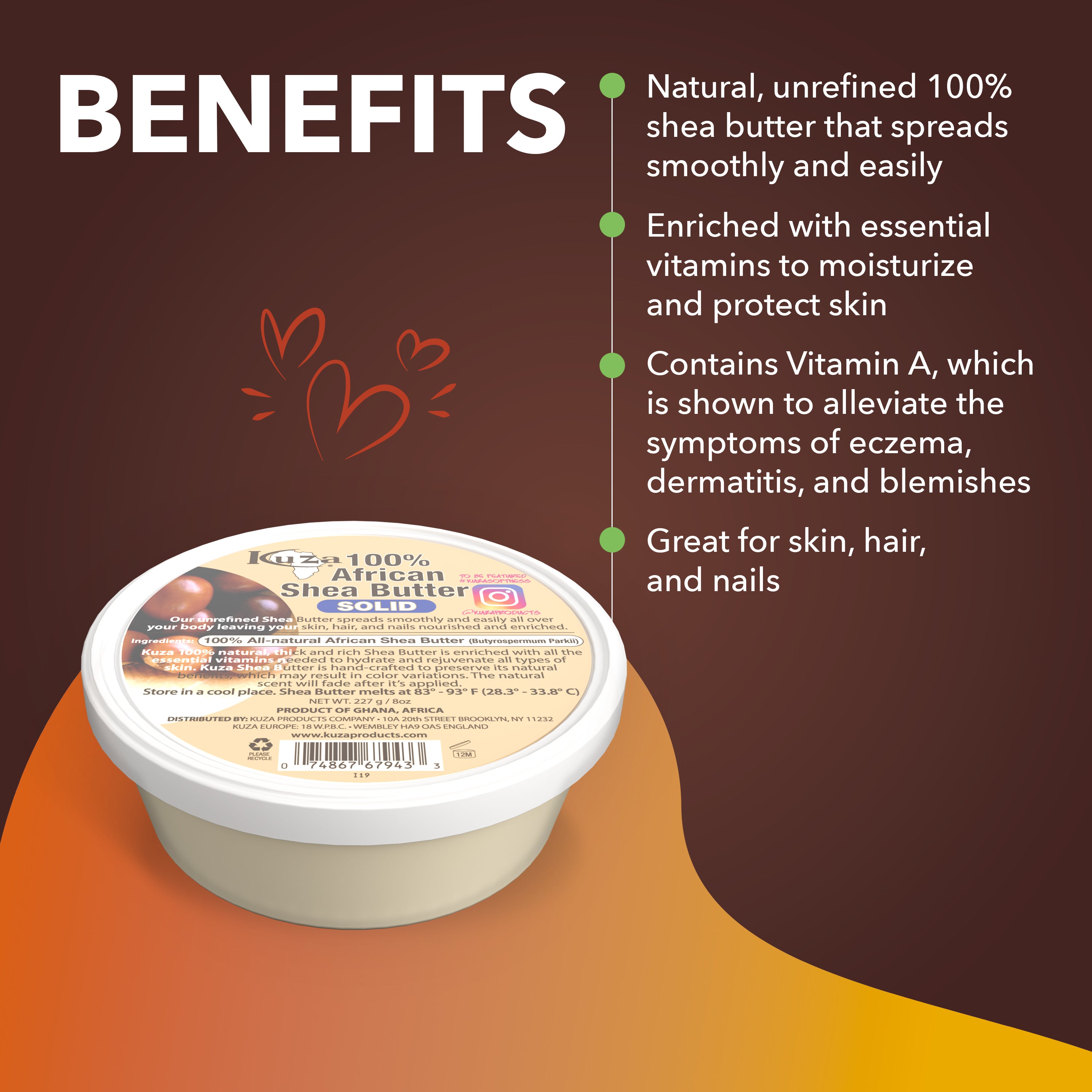 Kuza African Shea Butter burro karitè 8 oz bianco solido