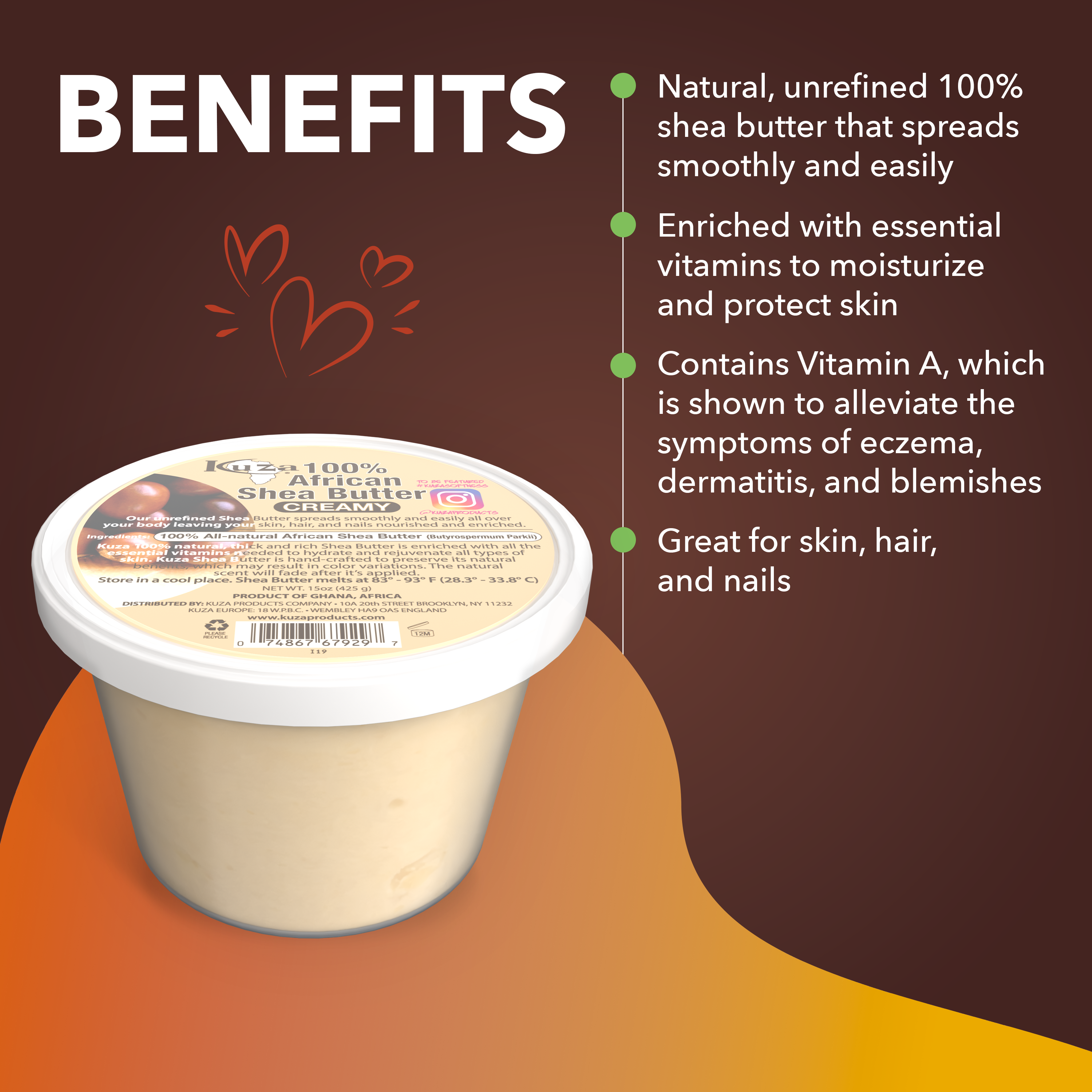 Kuza African Shea Butter burro bianco 425 g nutriente