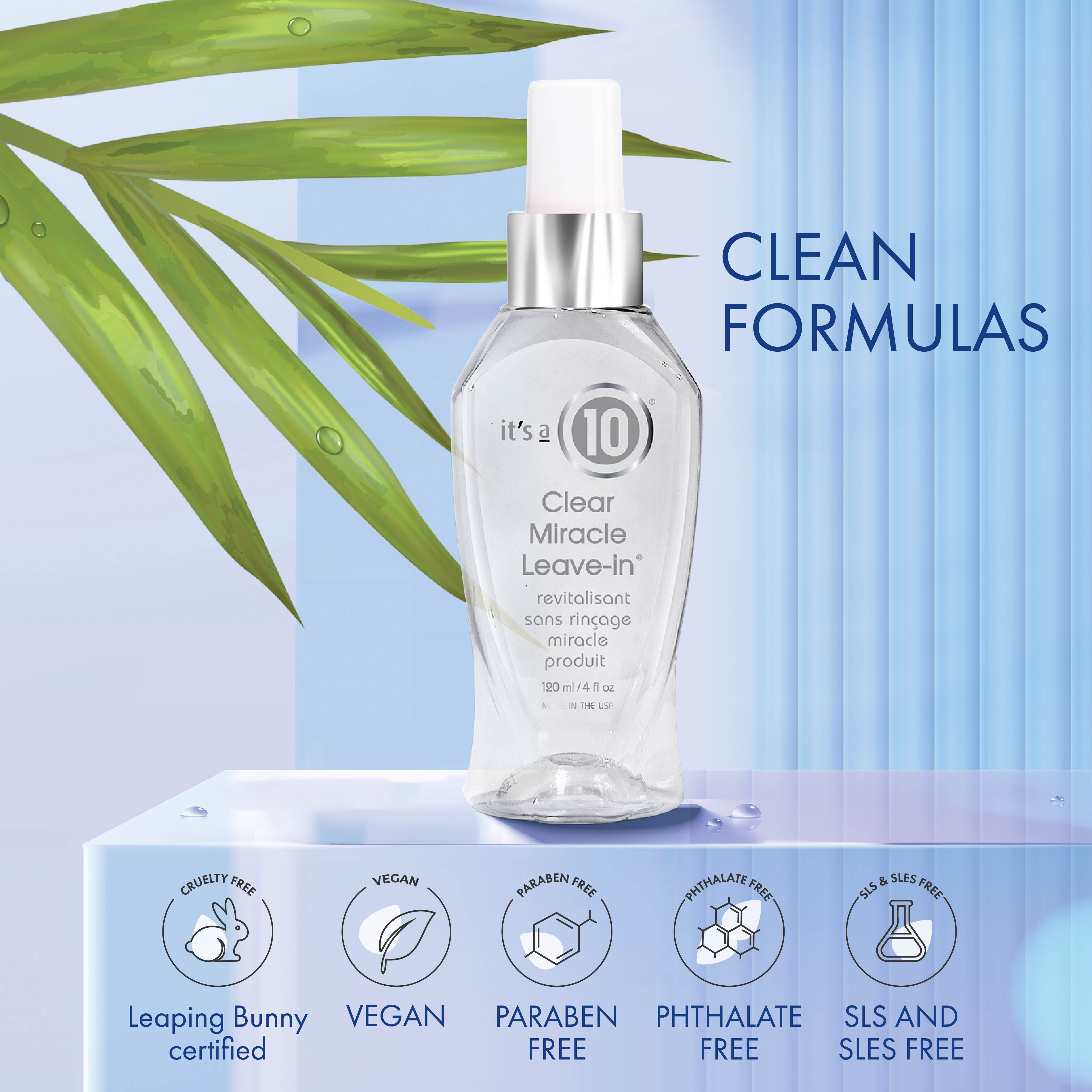 It's a 10 Clear Miracle Leave-In spray vegano