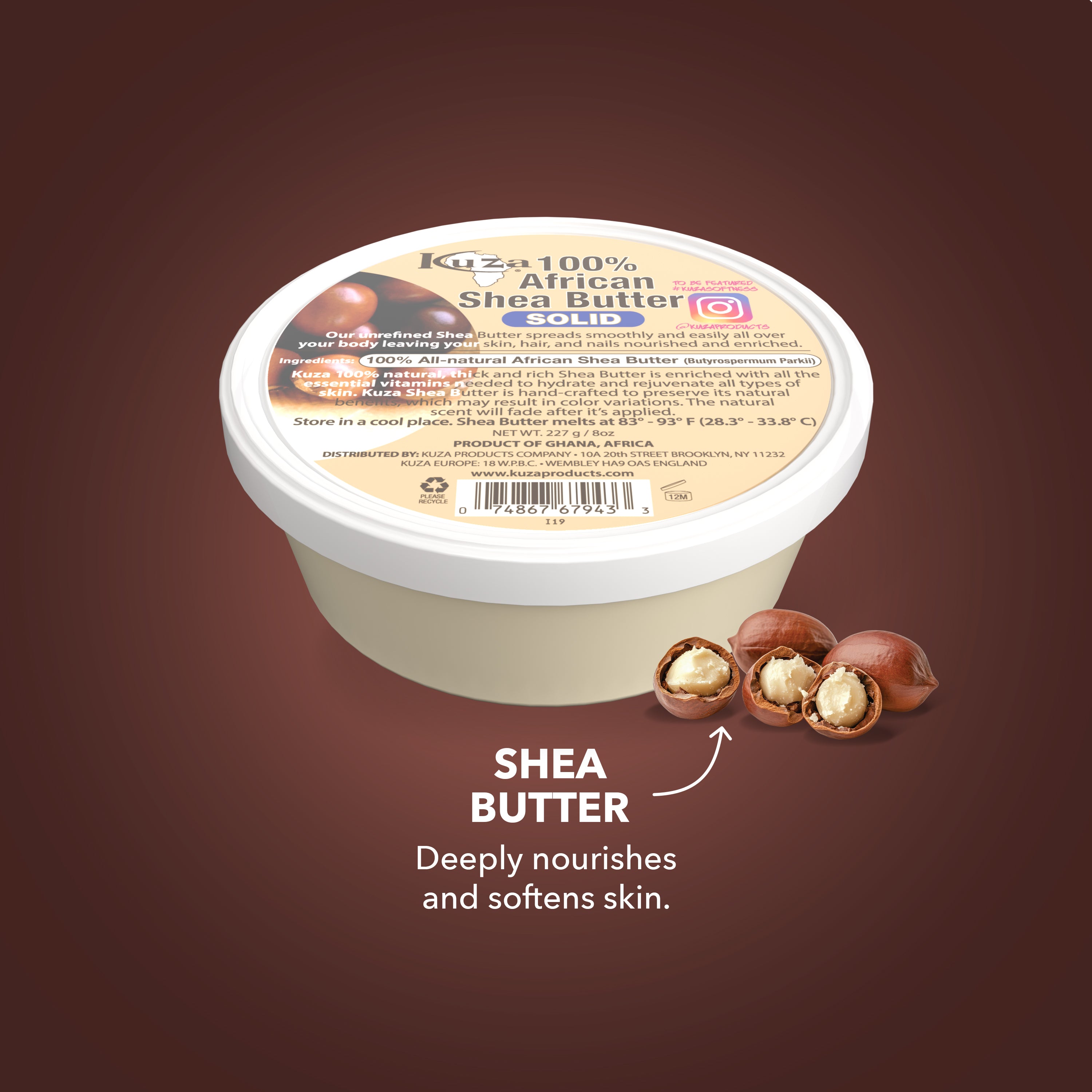 Kuza African Shea Butter burro karitè 8 oz bianco solido