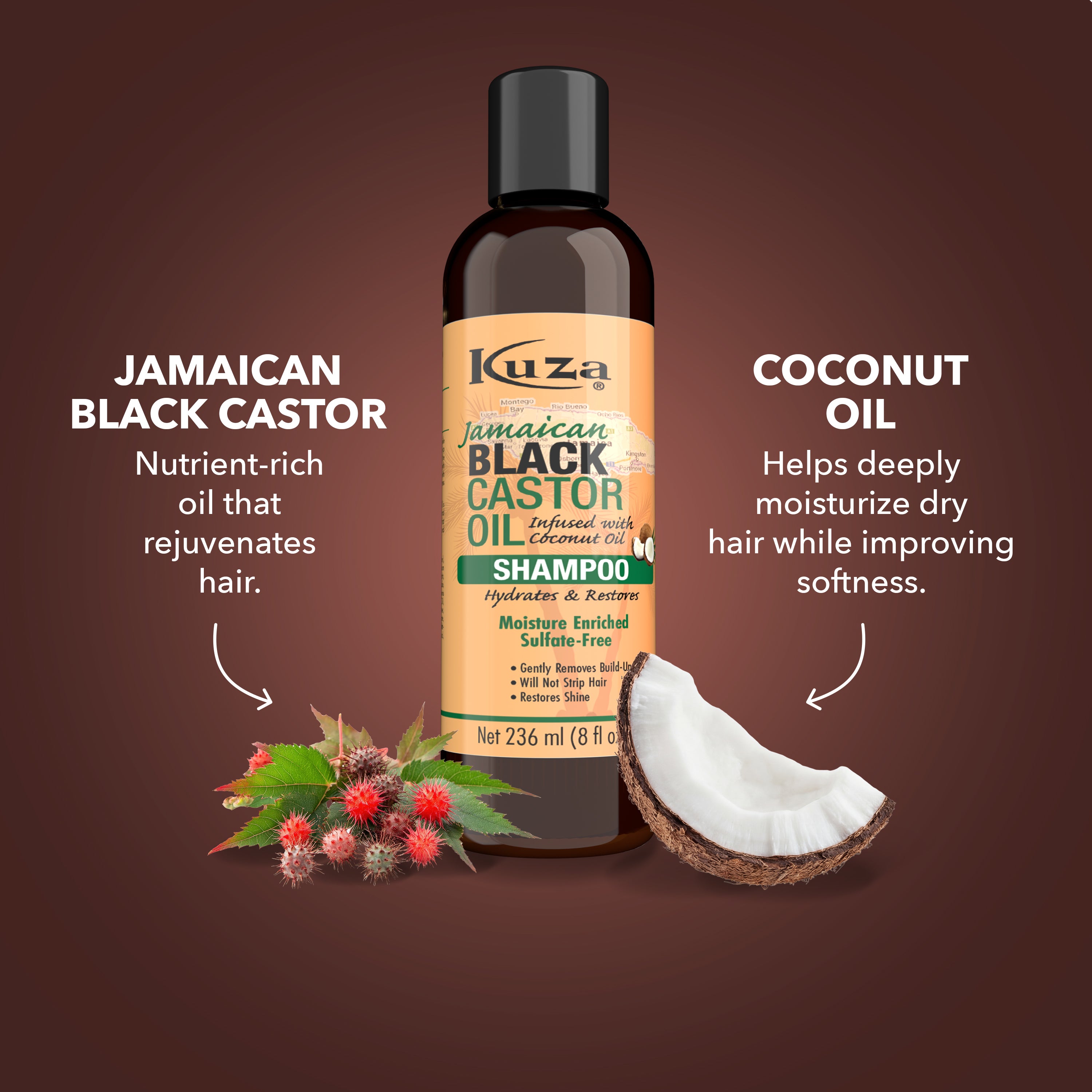 Kuza Jamaican Black Castor Oil shampoo capelli cocco 237 ml delicato