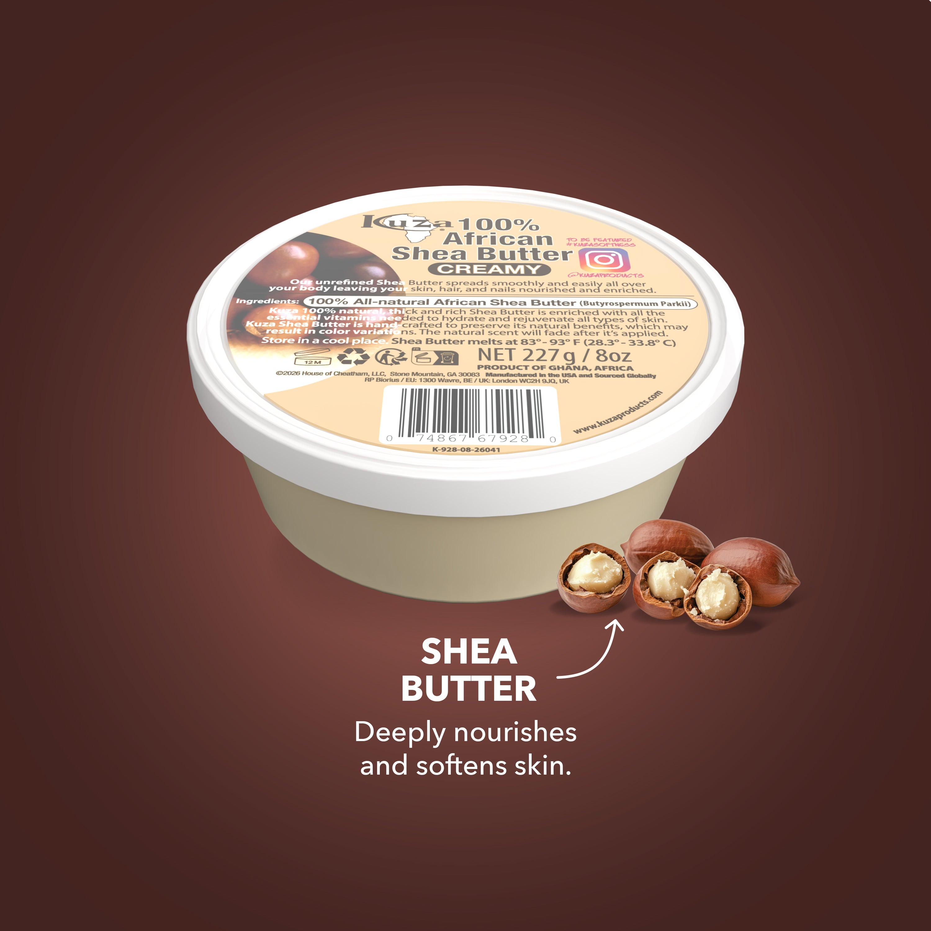 Kuza African Shea Butter burro karitè 8 oz bianco cremoso