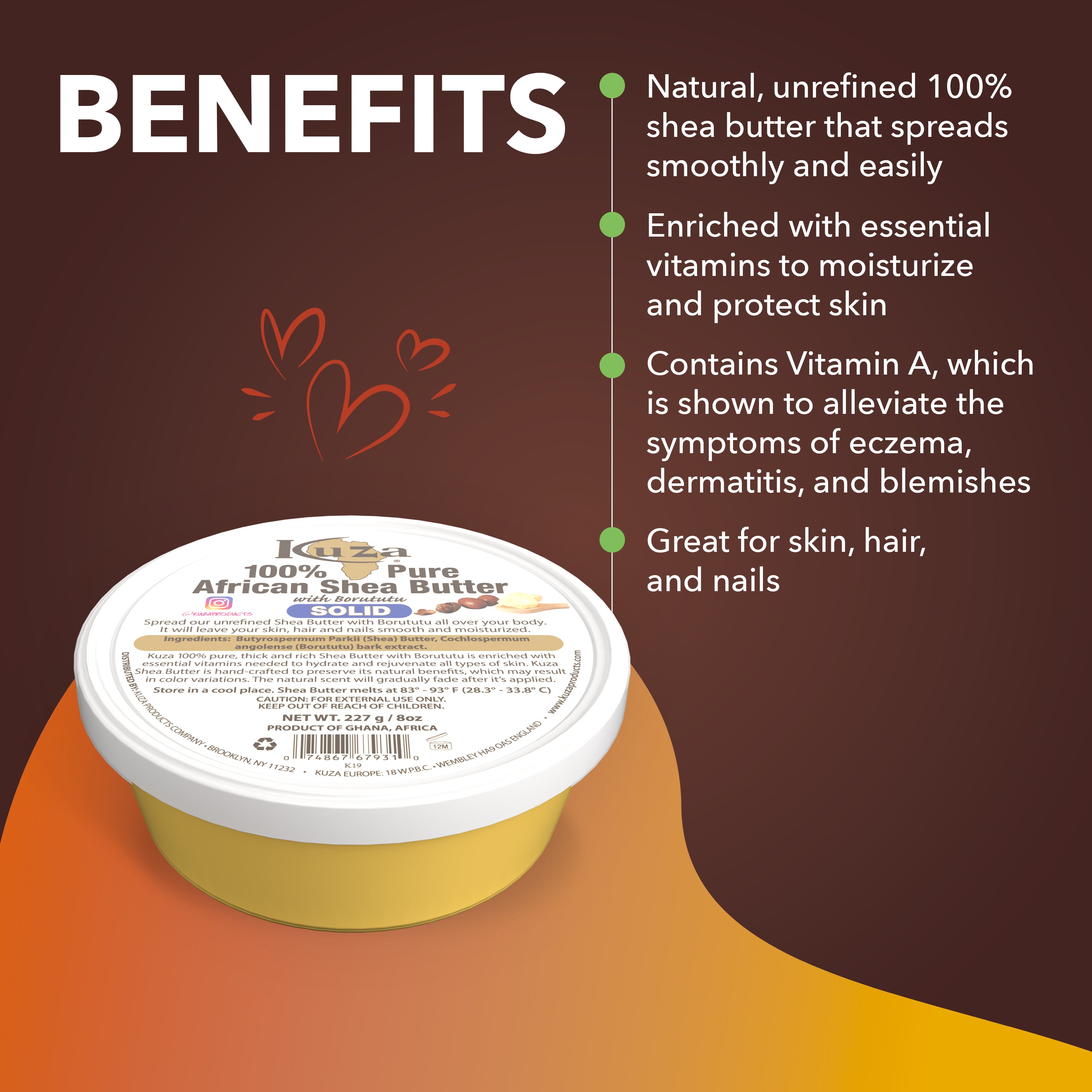 Kuza African Shea Butter burro karitè 8 oz giallo solido