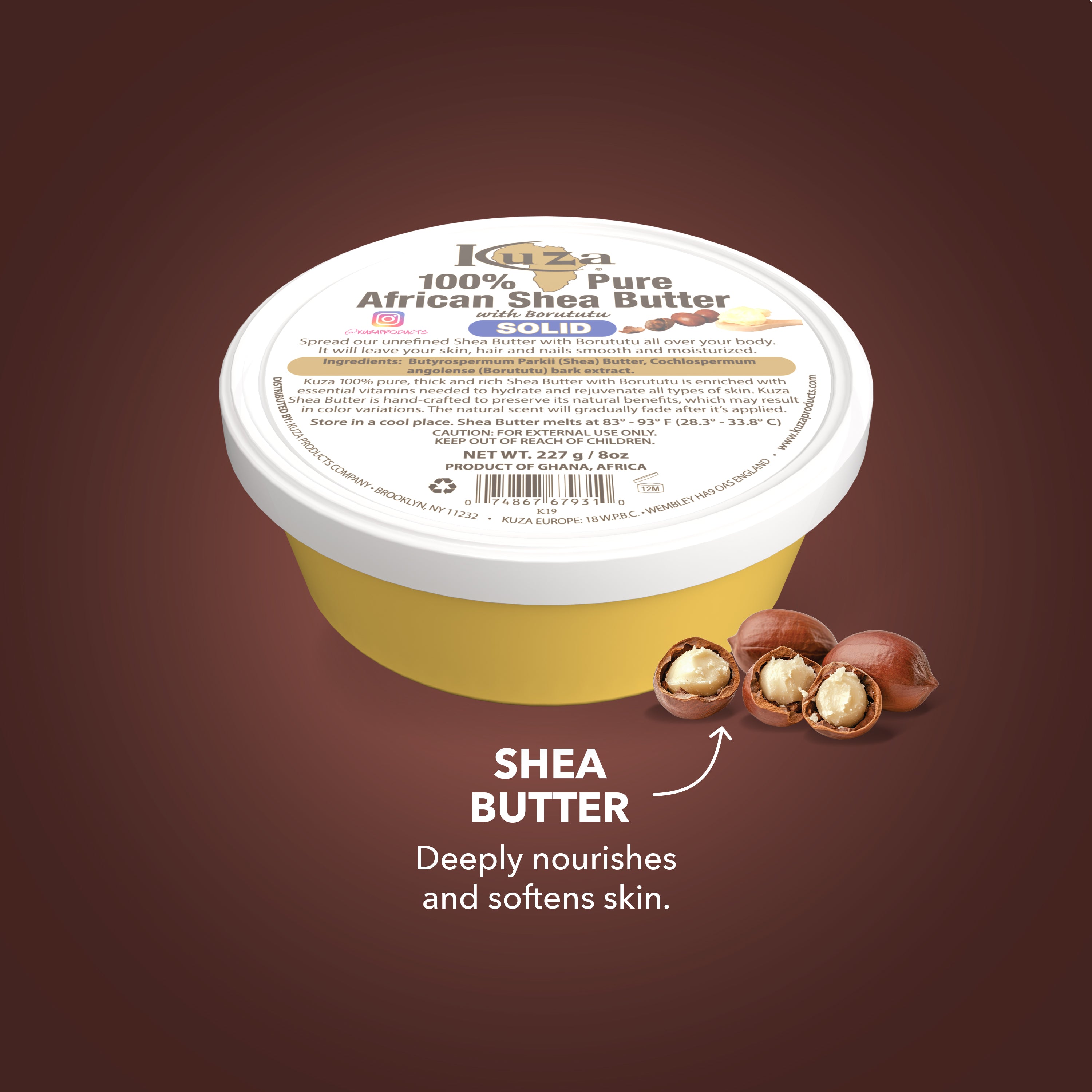 Kuza African Shea Butter burro karitè 8 oz giallo solido